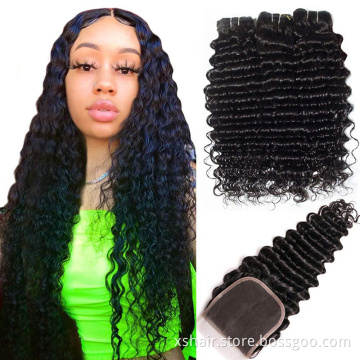 Human hair bundles and closure deep wave human hair bundles with frontal 12a human hair bundles